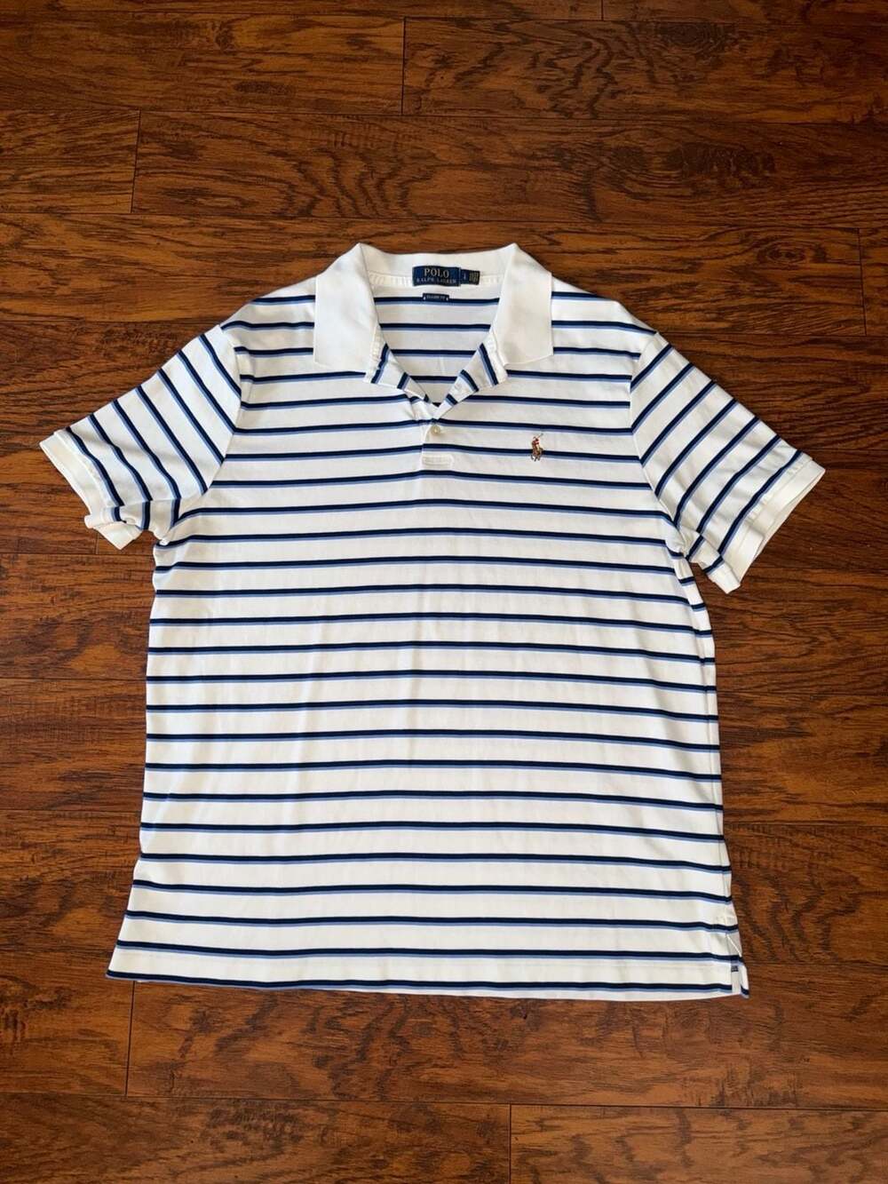 Polo Ralph Lauren Classic Fit White and Blue Striped Polo Shirt Size L